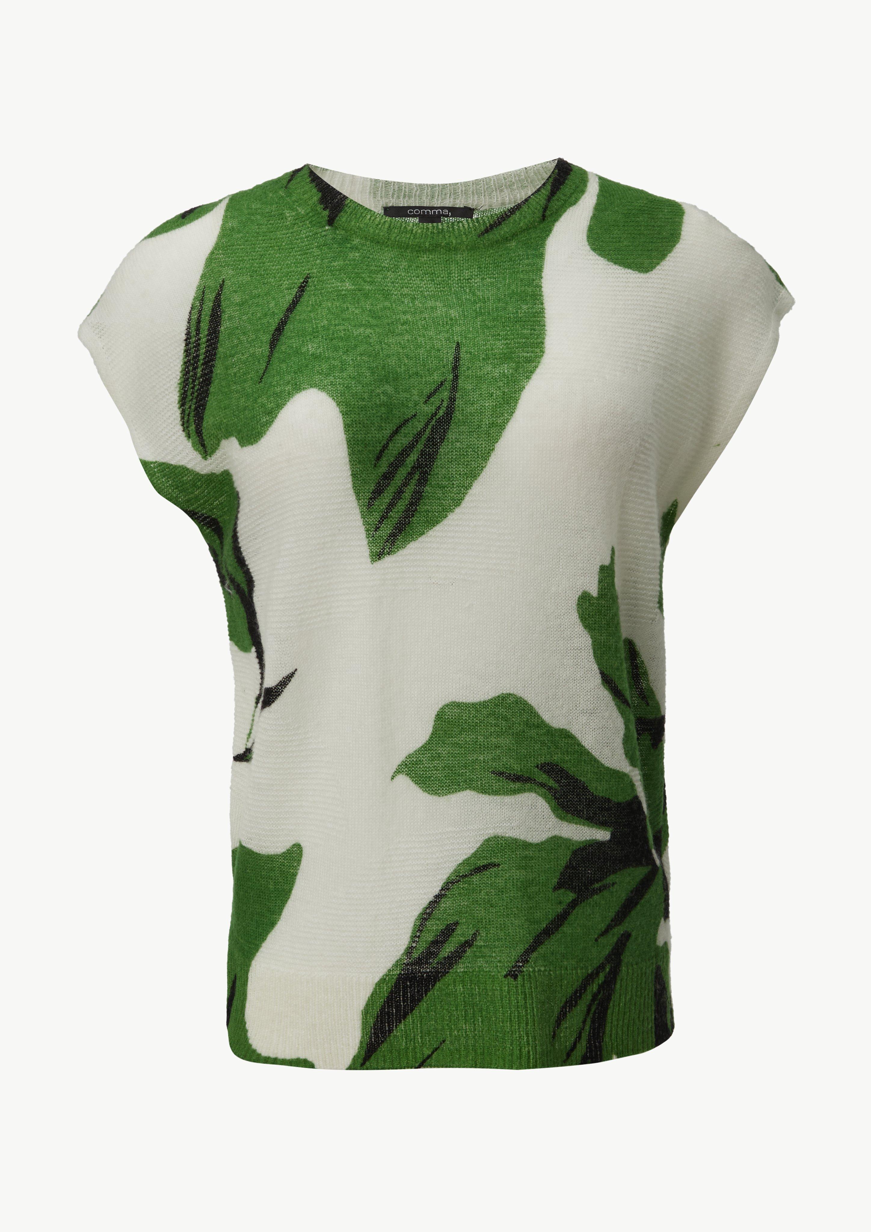 Strickpullunder mit All-over-Print - weiß