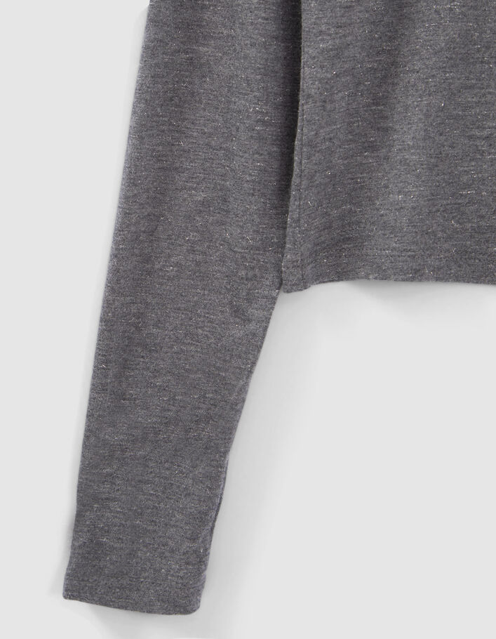 T-shirt gris lurex décor bijoux aux manches fille