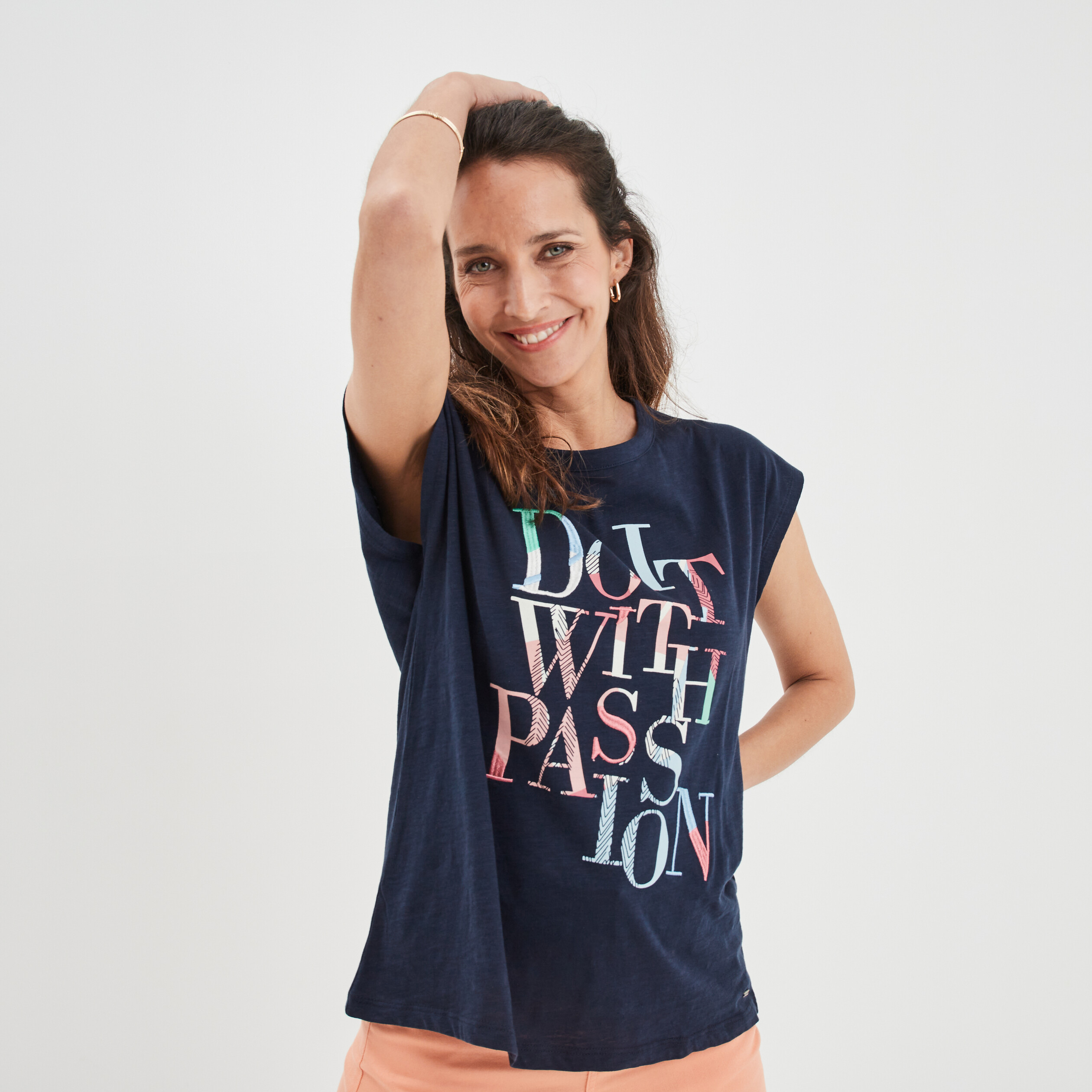 T-shirt droit manches courtes Creeks bleu marine femme | La Halle