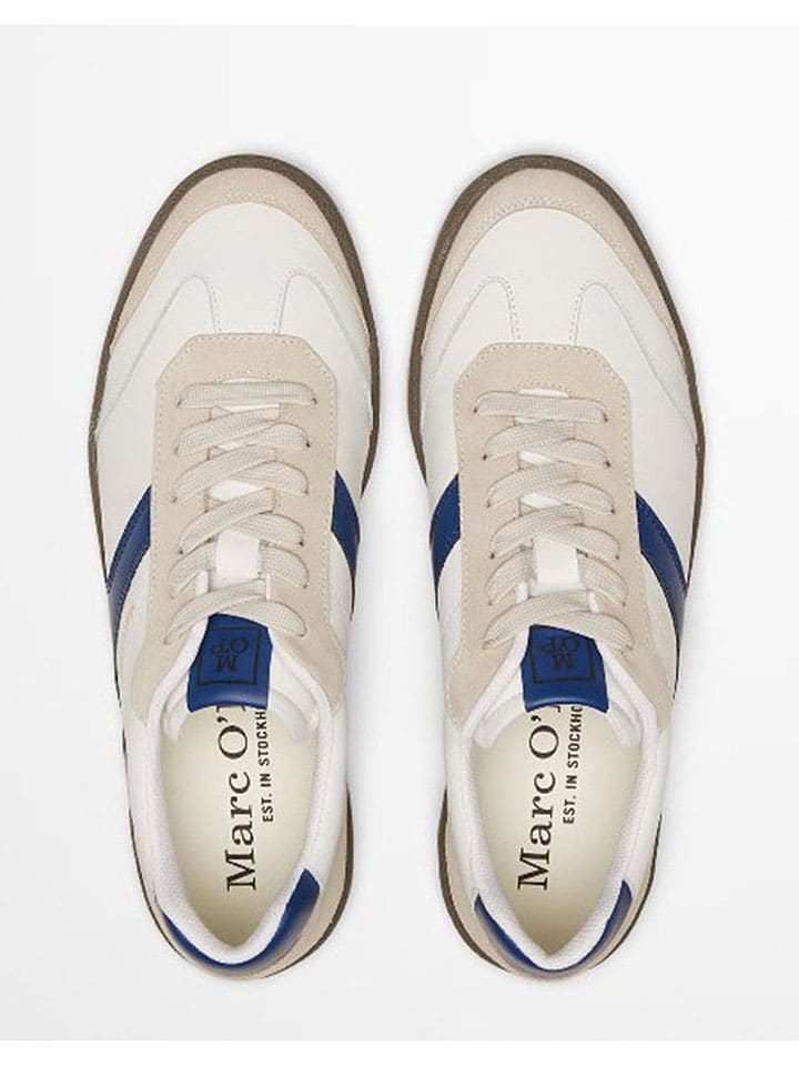 Marc O'Polo Shoes Leder-Sneakers in Weiß/ Blau günstig kaufen