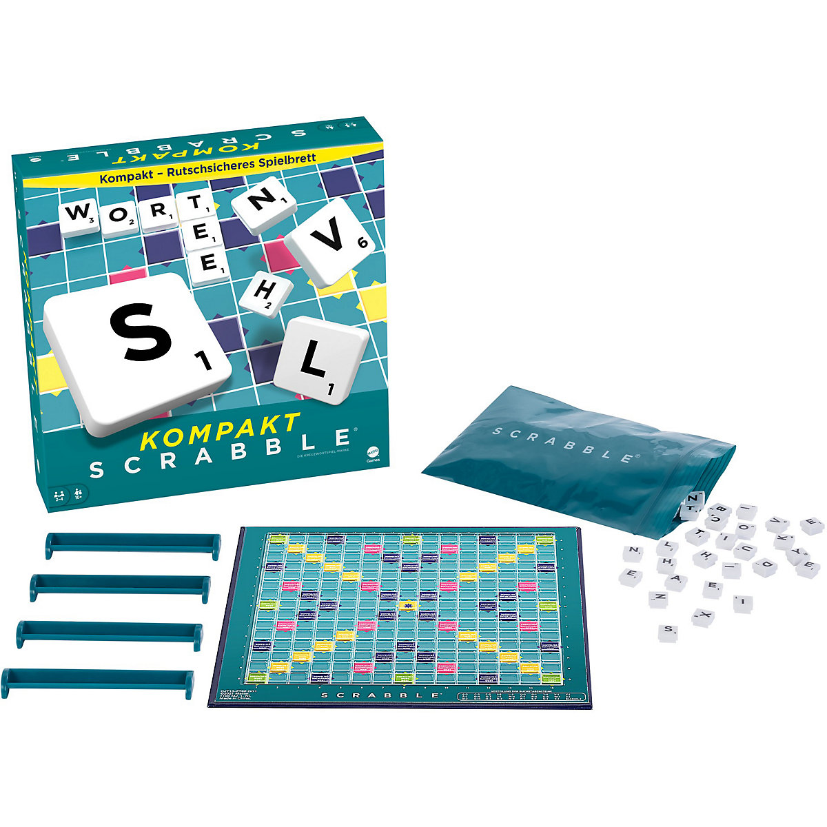 Mattel Games Scrabble Kompakt, Gesellschaftsspiel, Brettspiel, Reisespiel
