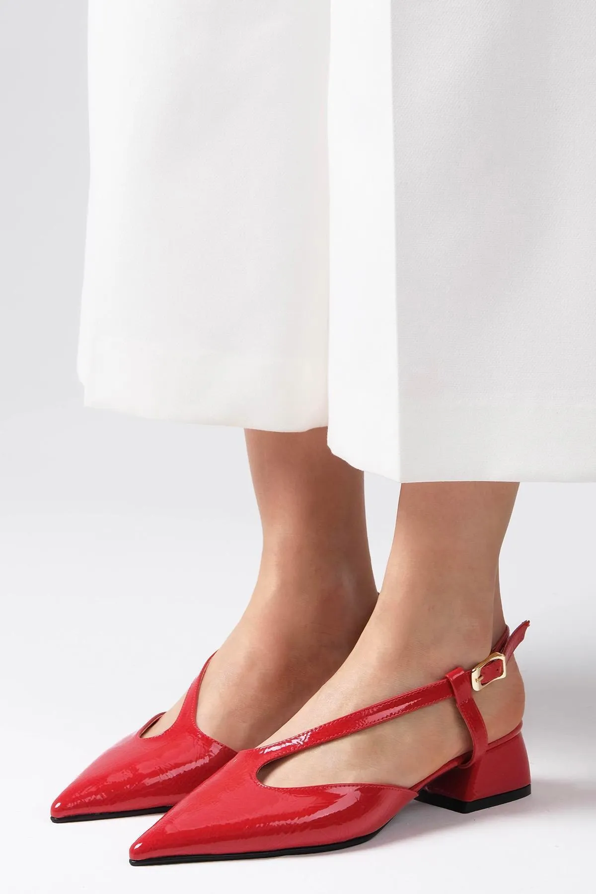 Mio Gusto  Annie Damen-Schuhe mit niedrigem Absatz aus rotem Lackleder