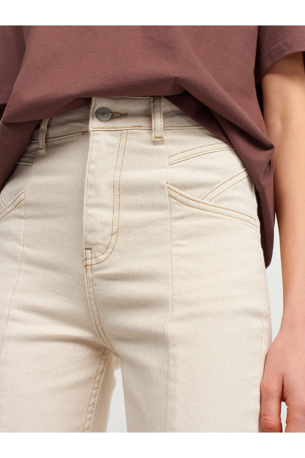 Dilvin  4336 Baumwollhose mit Vordernähten – Ecru