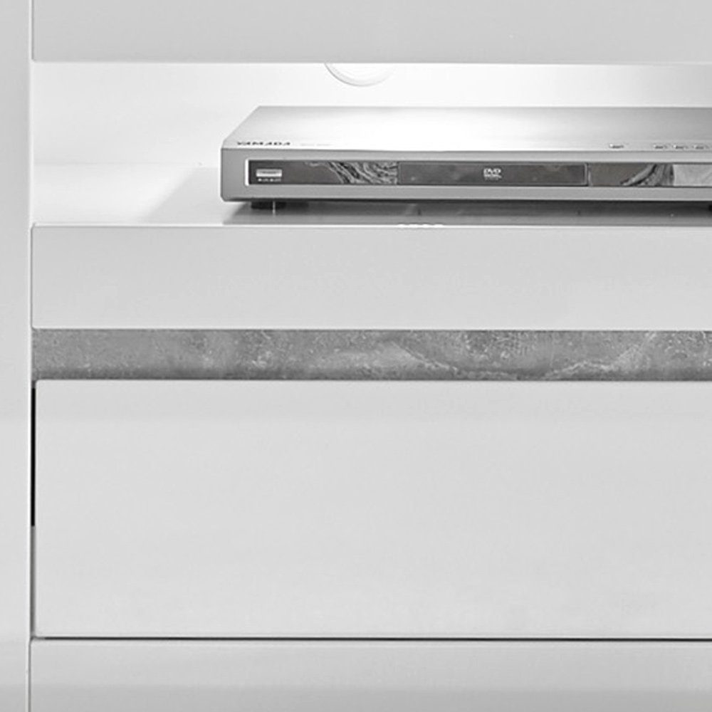 Lomadox Wohnzimmer-Set COGO-61, (Mega-Spar-Set, 4-tlg), mit LED in Hochglanz weiß und Griffmulden Betonoptik : 265x135x42cm
