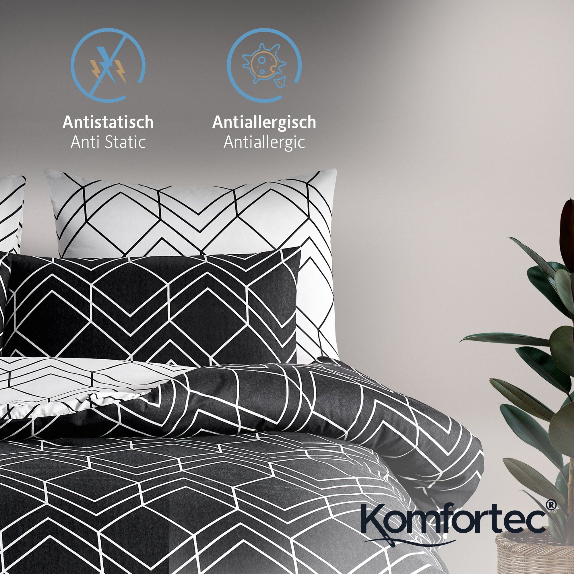 Bettwäsche Premium 2&3 Teilig Set, 135x200 cm, 155x220 cm oder 200x200 cm, Komfortec, gebürstetem 80% Baumwolle-20% Mikrofaser, 2 teilig, Superweiches Bettwäsche-Set, Knitterfrei, Atmungsaktiv