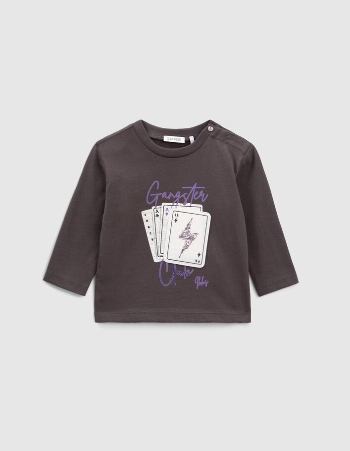 T-shirt gris print et badge cartes à jouer bébé garçon