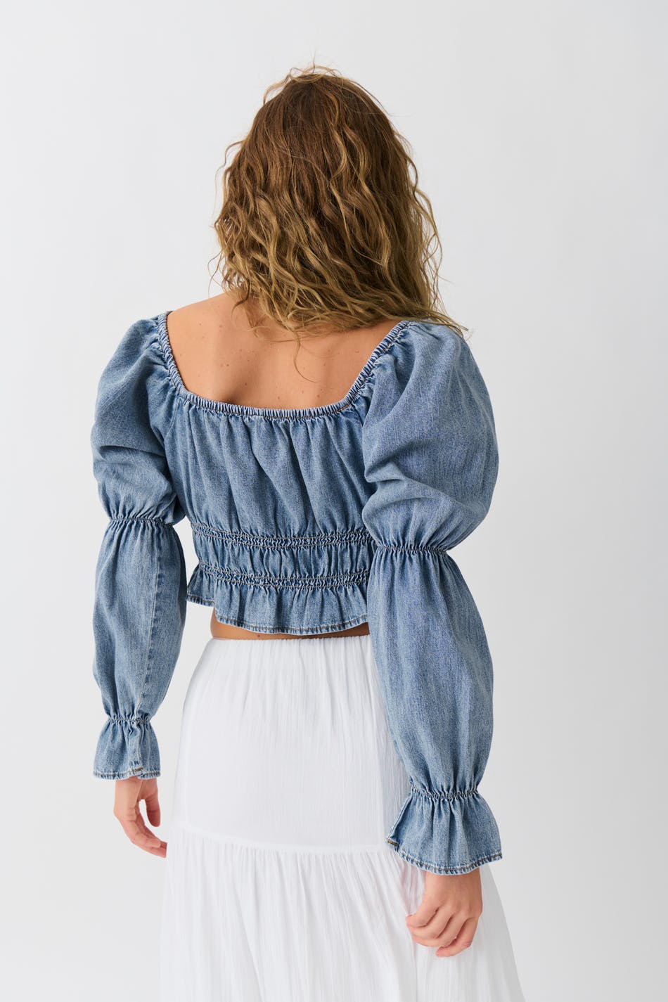 Puff sleeve denim blouse