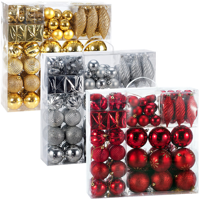 DEUBA Weihnachtsbaumkugeln Weihnachtsbaumschmuck 103 tlg 3/4/6/8cm silber