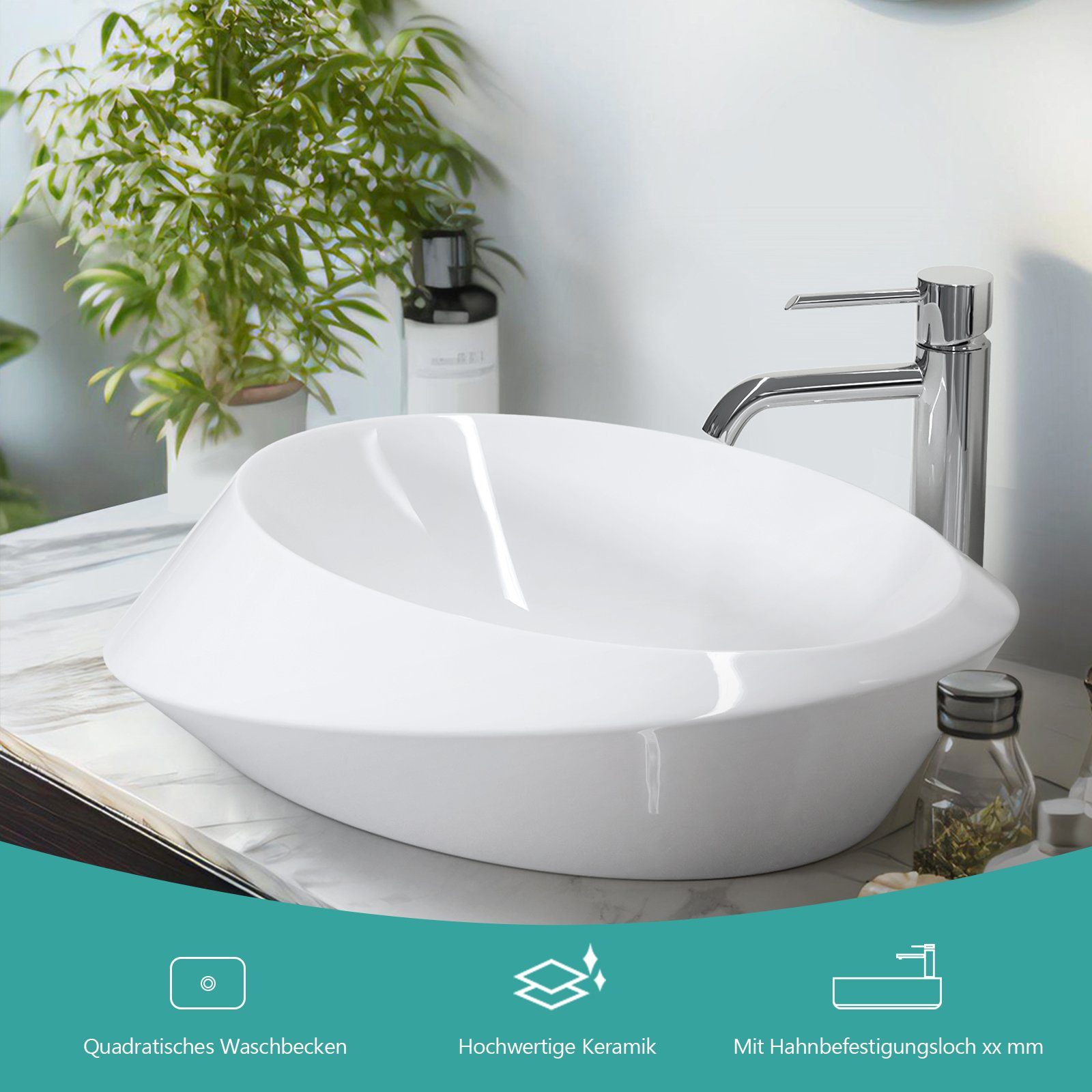 EMKE Aufsatzwaschbecken Kleines Ovales Waschbecken Waschplatz Handwaschbecken für Badezimmer, Aufsatzbecken Waschtisch Waschschüssel Weiß