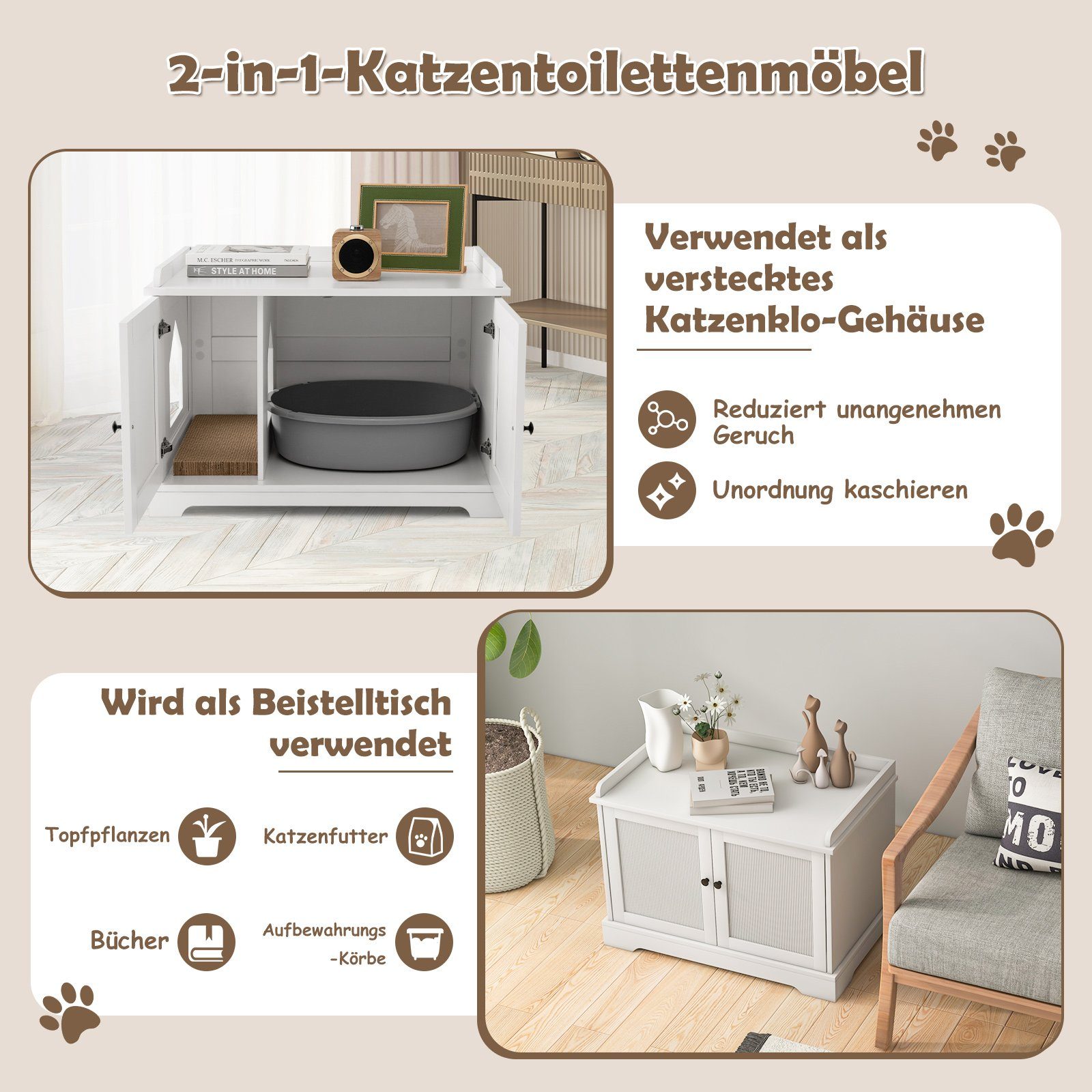 COSTWAY Tierhaus 2 in 1 Katzenhaus Katzenschrank, mit Kratzbrett