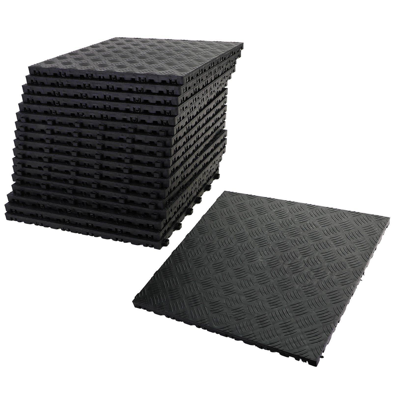 RAMROXX Bodenfliese Klickfliesen Riffelblech Look Boden für Showroom Floor Garage Schwarz, schwarz