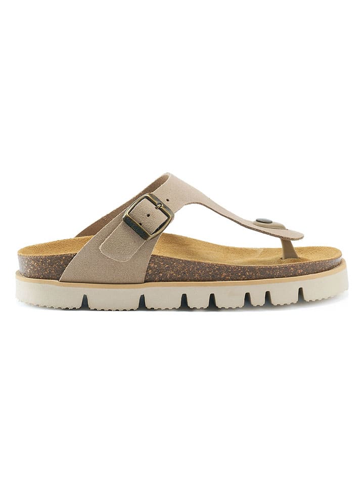 Mandel Leder-Zehentrenner in Taupe günstig kaufen