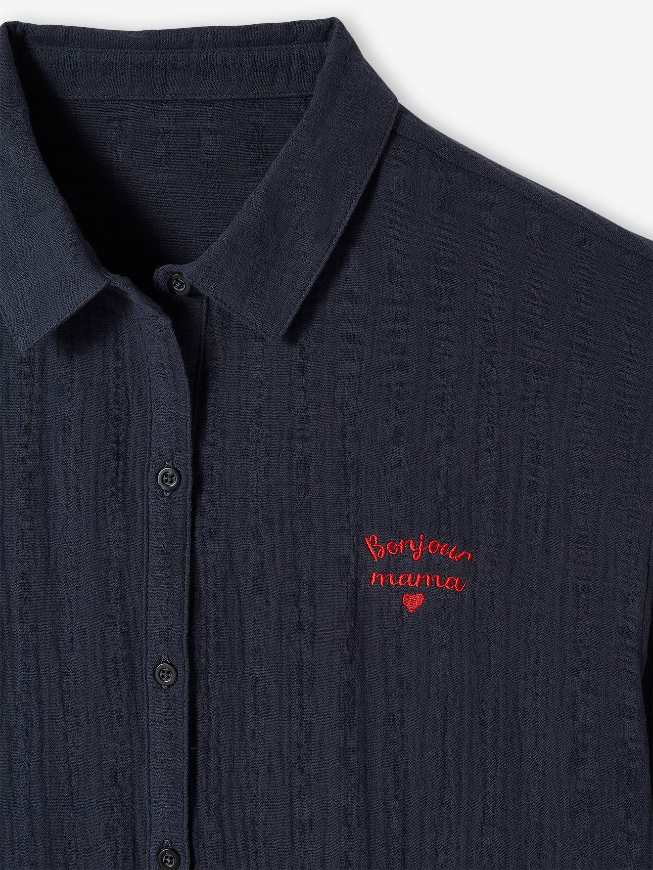 Chemise de nuit liquette grossesse et allaitement gaze de coton anthracite