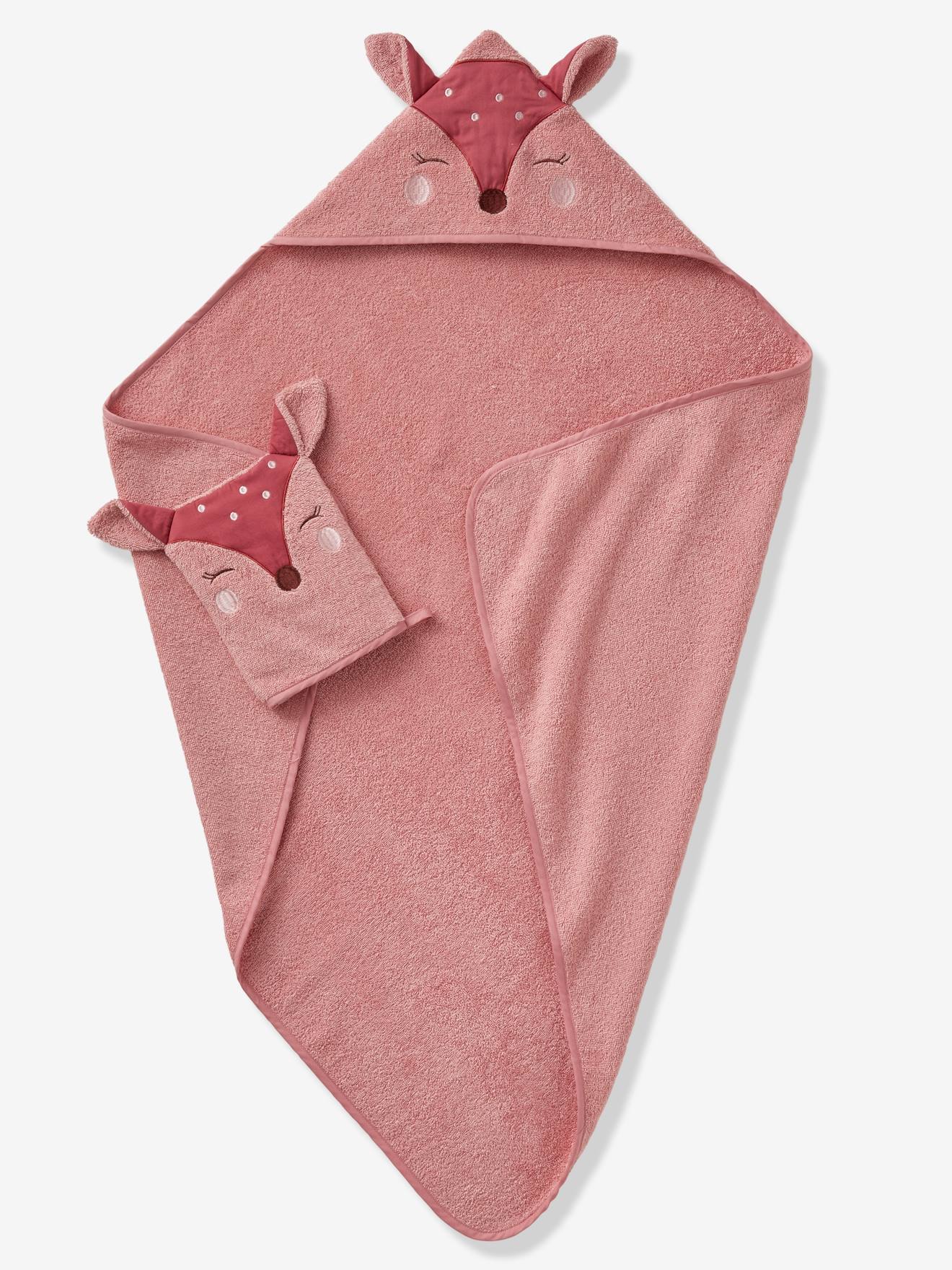 Vertbaudet Baby-Set: Badetuch und Waschhandschuh REH Oeko Tex - rosa/reh