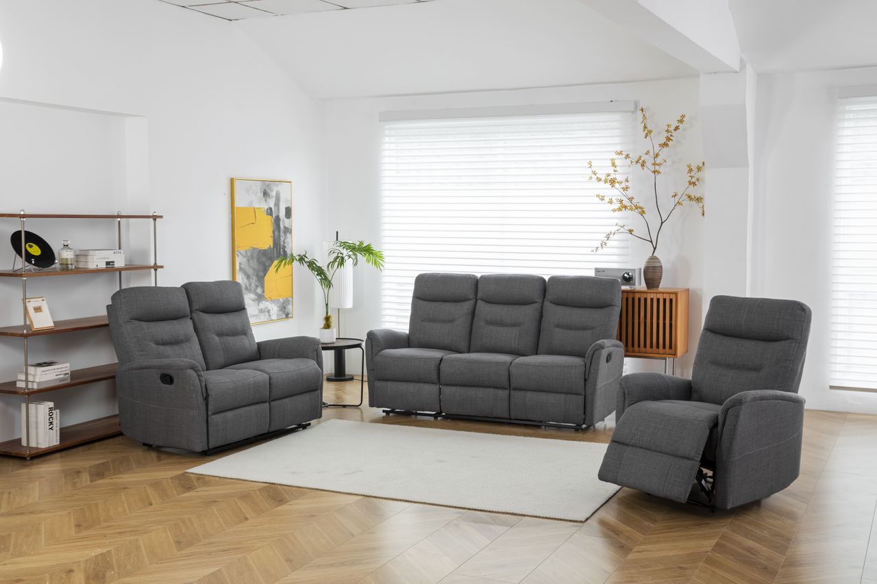 Happy Home Couchgarnitur Set Sofaset Sitzgarnitur 3tlg. mit 5 Relaxfunktionen gepolstert grau