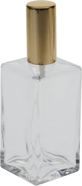 Fantasia Klarglas-Flasche, eckig, mit Zerstäuberpumpe + Kappe gold für 100 ml Parfümzerstäuber
