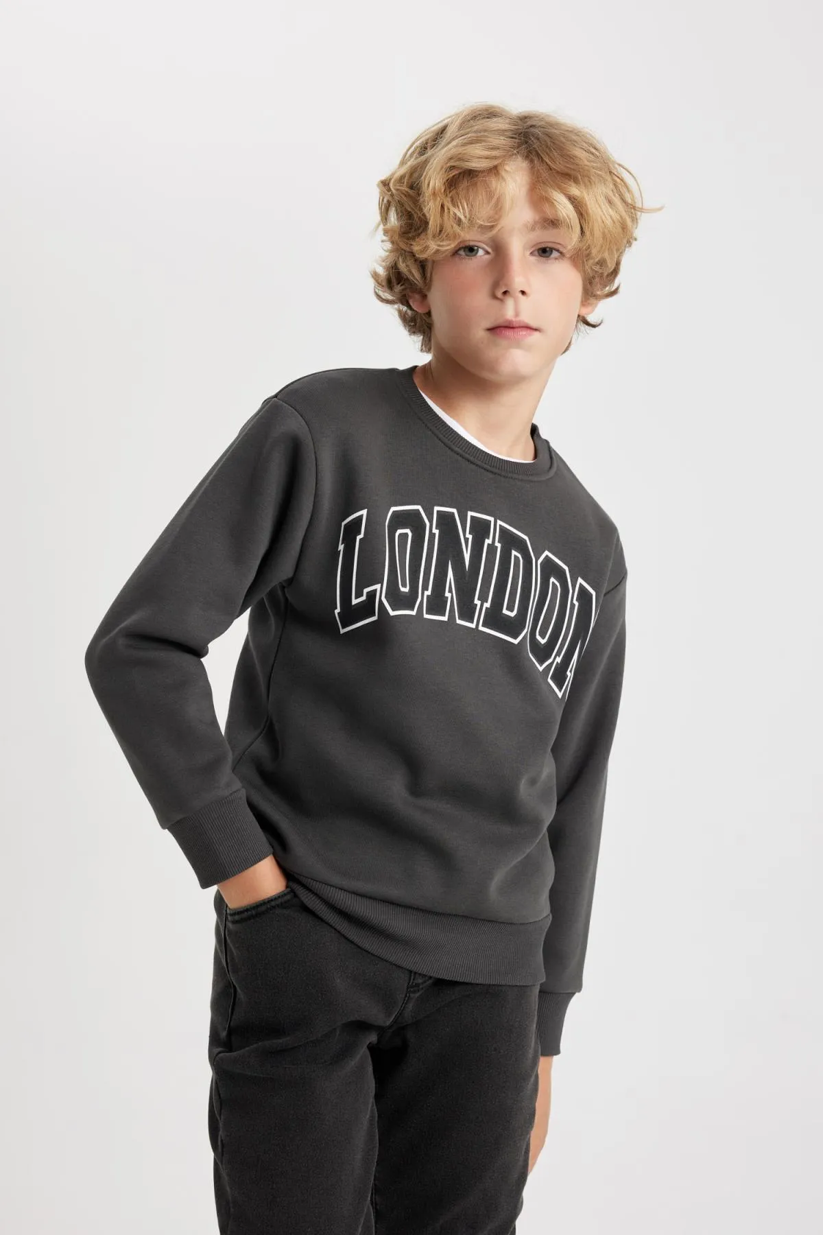 DeFacto  Bedrucktes, dickes Jungen-Sweatshirt mit Rundhalsausschnitt