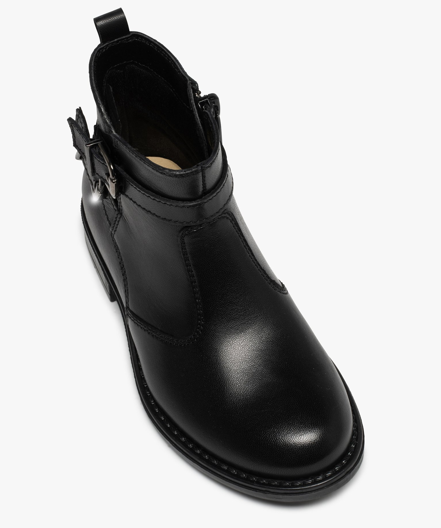 Boots fille dessus cuir uni à bride décorative | GEMO