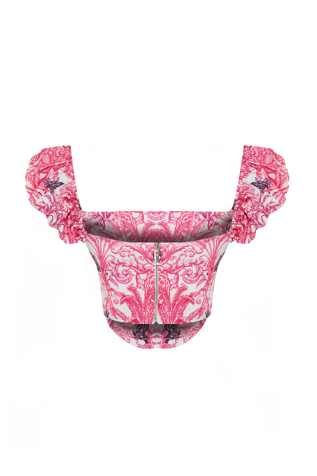 Trendyol Collection  Rosa-mehrfarbiges, bauchfreies, gefüttertes Korsett mit detailliertem Popeline-Bustier mit Blumenmuster TPRSS23BS00063