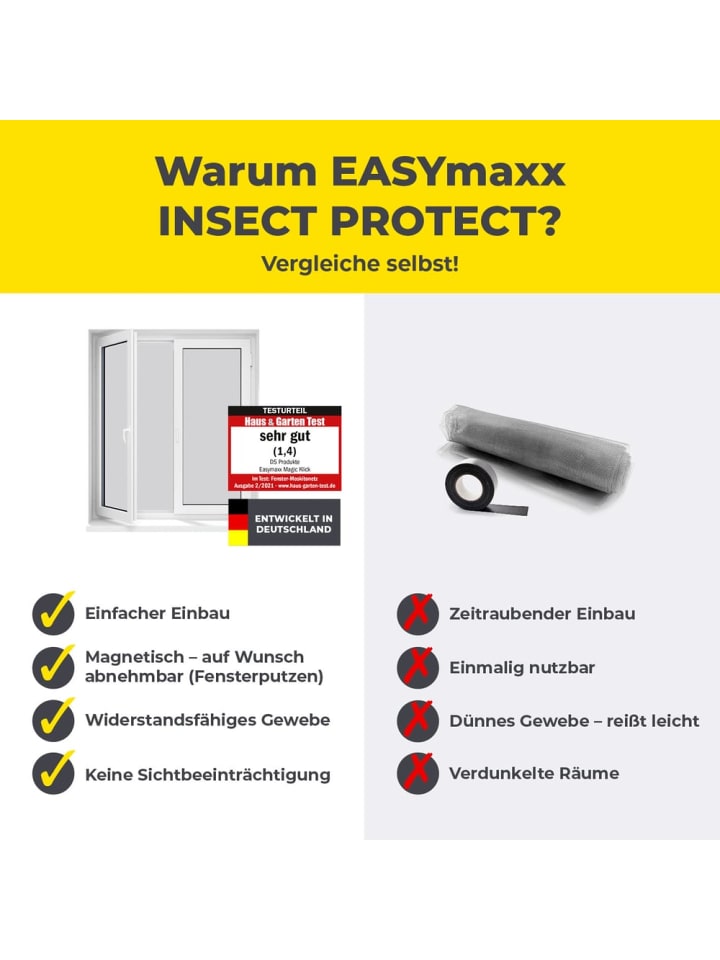 EASYmaxx EASYmaxx Moskitonetz mit Magnetbefestigung - 150 x 130 cm - schwarz - 4er-Set günstig kaufen onesize