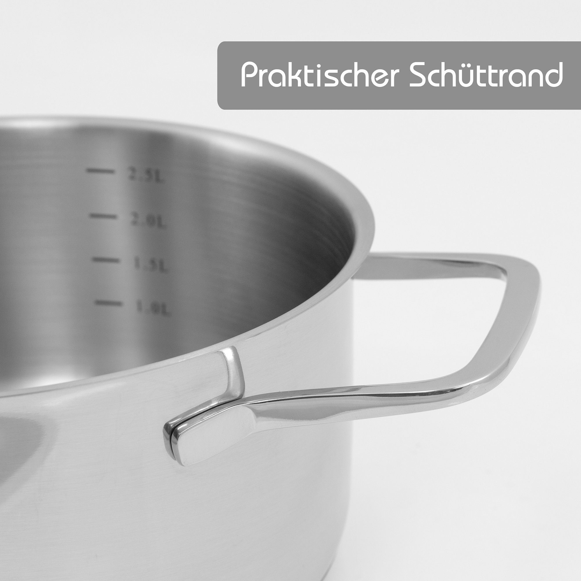 Kopf Topf-Set Jara, Edelstahl (9-tlg), Kochtopfset, Induktion, 9-tlg, 4 Töpfe mit Deckel + 1 Stielkasserolle