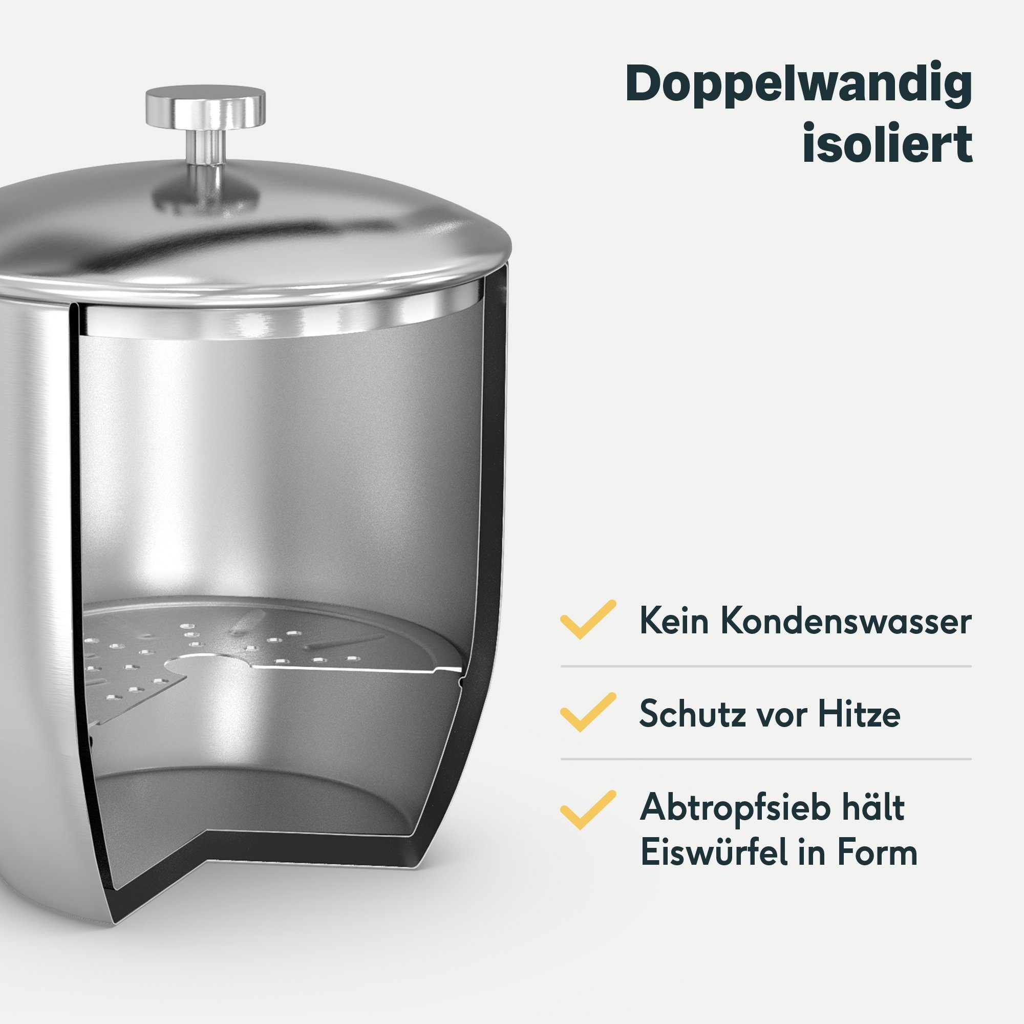 SILBERTHAL Eiseimer mit Deckel 3l, inklusive Eissieb und Zange