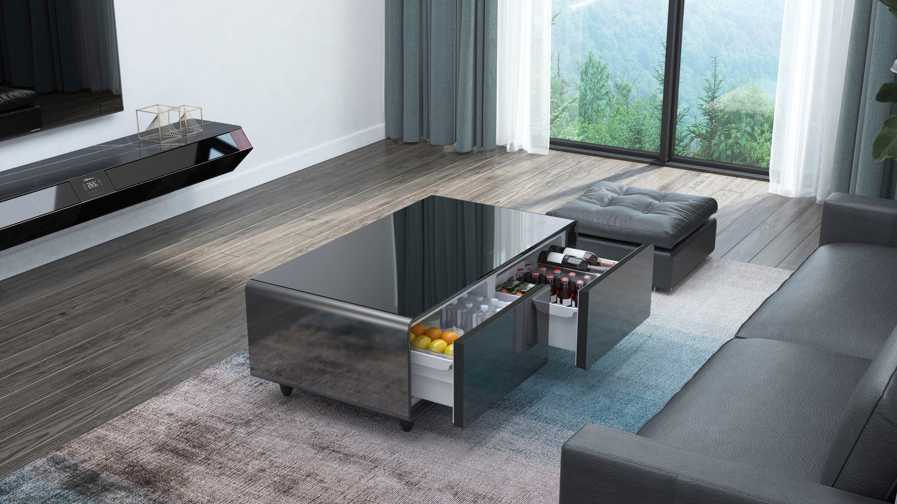 Caso Getränkekühlschrank 792, 46 cm hoch, 130,5 cm breit, Loungetisch mit Kühlfächern, Soundbar und Lademöglichkeiten