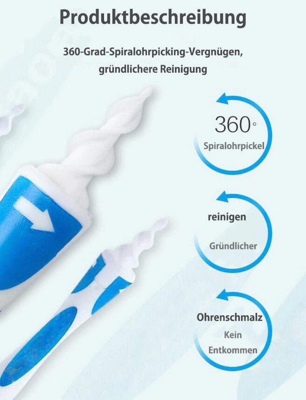 KINSI Ohrenreiniger Rotary Ear Picker, mit 16 Ohrbügeln, Blau