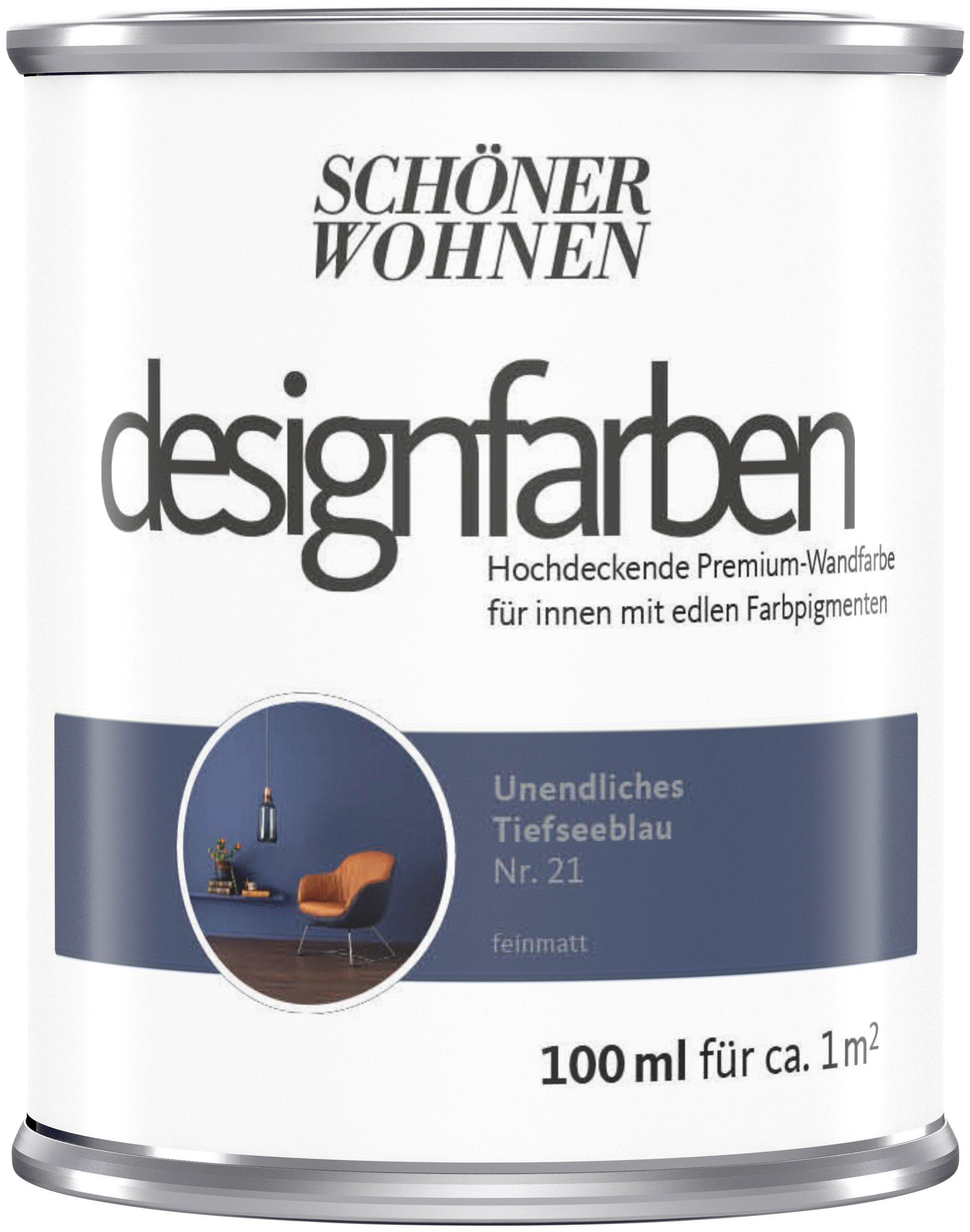 SCHÖNER WOHNEN FARBE Wandfarbe Designfarben, hochdeckende Premium-Wandfarbe, Farbwelt Blau