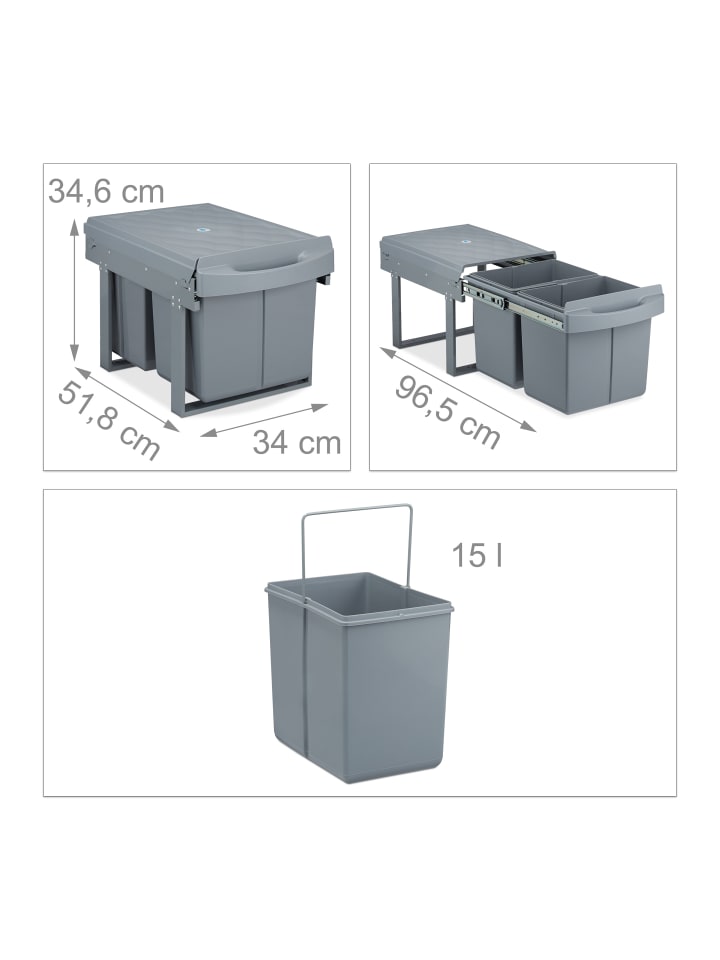 relaxdays Mülltrennsystem Grau Deluxe 2x15L günstig kaufen onesize