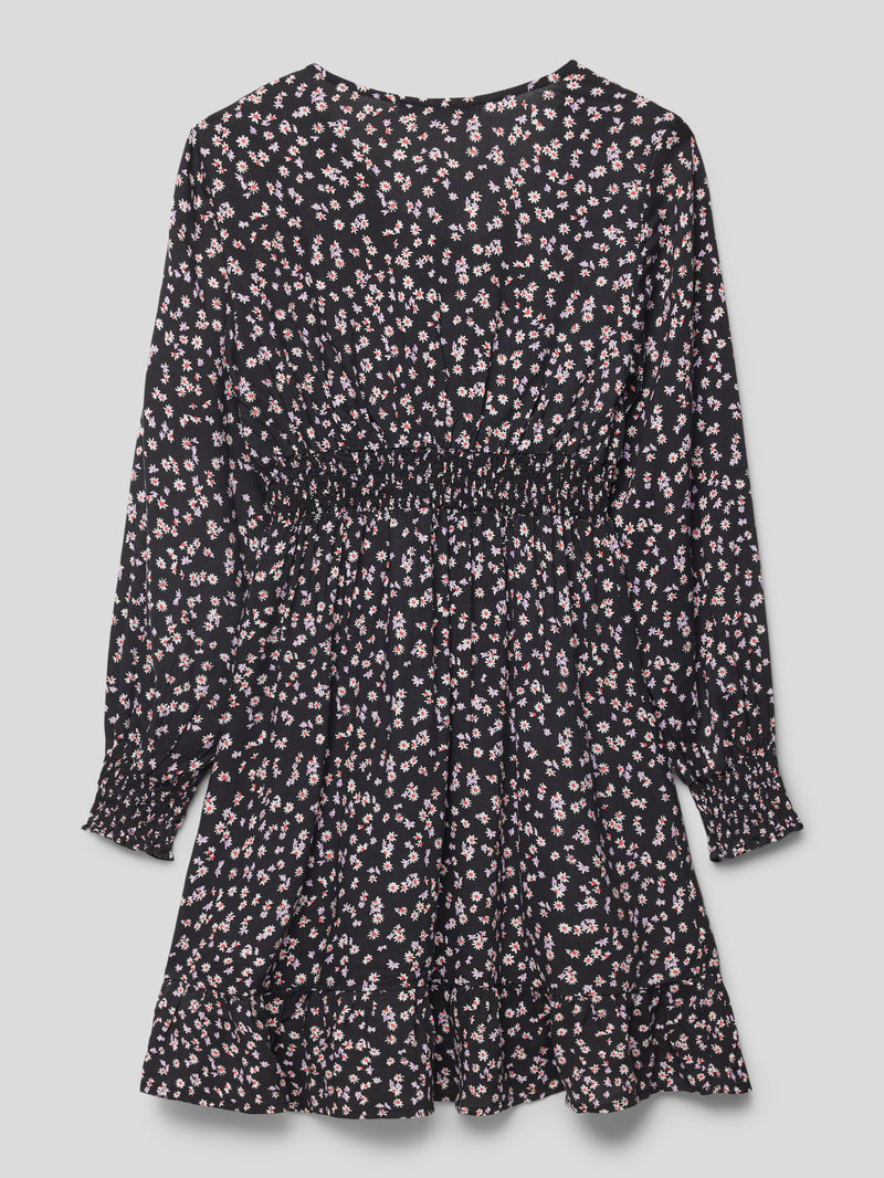 Kleid aus reiner Viskose mit Smok-Details Modell 'BLUME' in schwarz