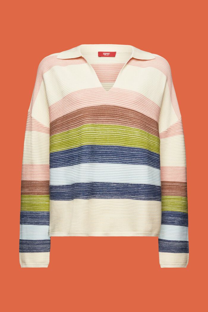 Gestreifter Pullover mit Polokragen und V-Ausschnitt