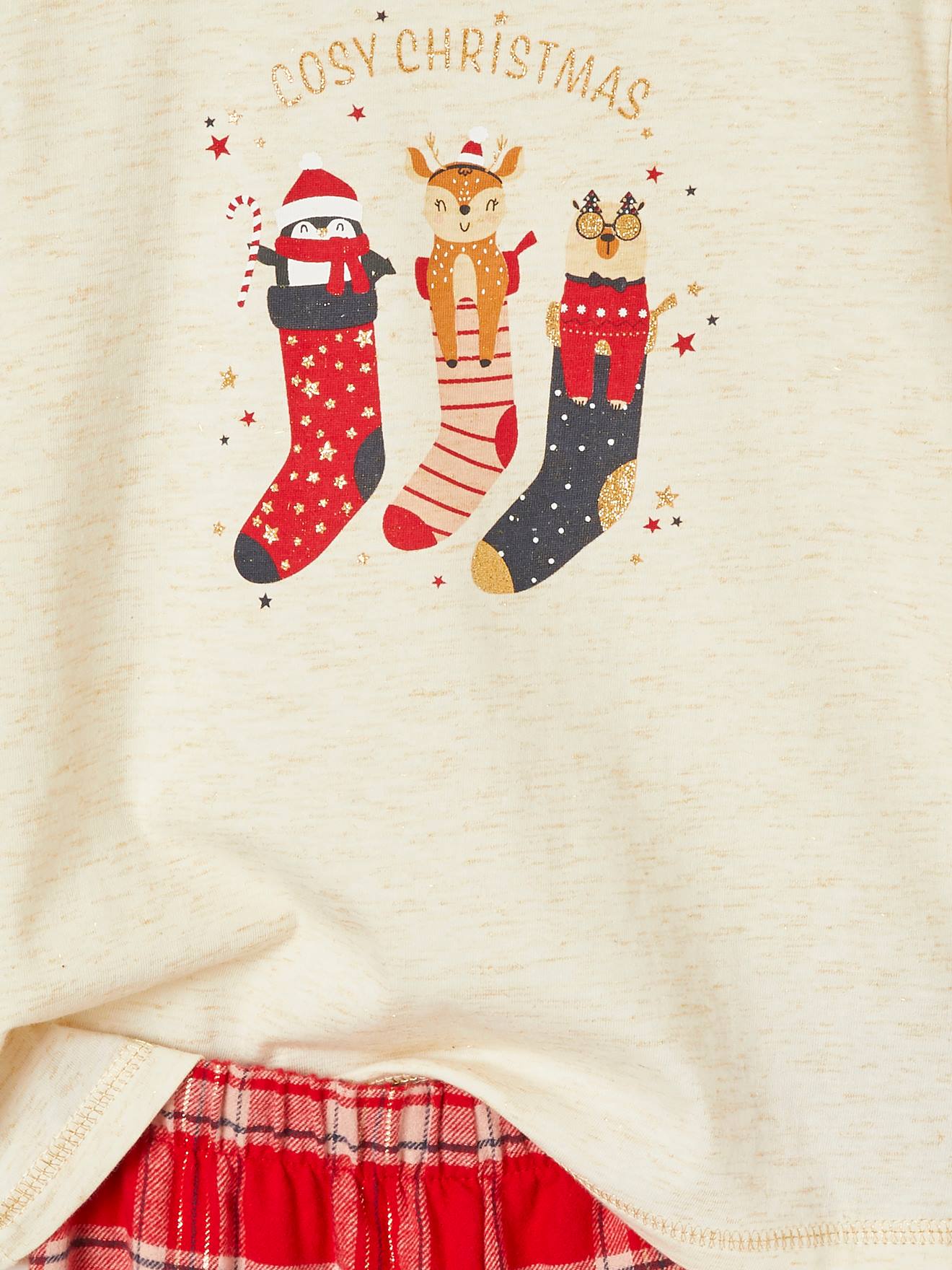 Coffret Noël pyjama + chaussettes fille Cosy Christmas ivoire chiné