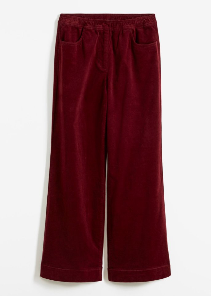 Weite Stretch-Marlenehose mit High-Waist-Schlupfbund aus Cord