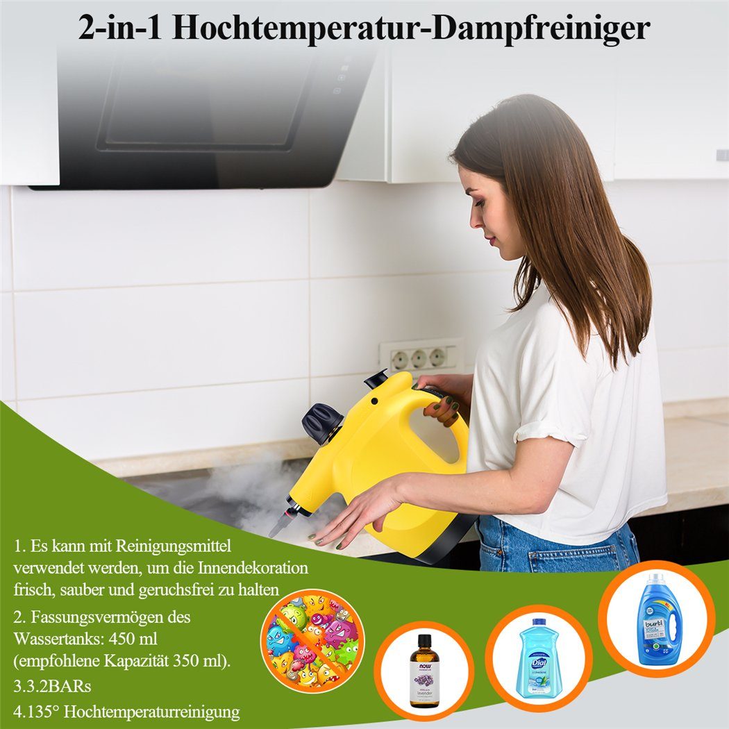 CkeyiN Dampfreiniger mit 450ml Wassertank, 3.2 bar, Mehrzweck-Dampfreinigungsgerät, 1250,00 W, mit 9 Zubehörteilen