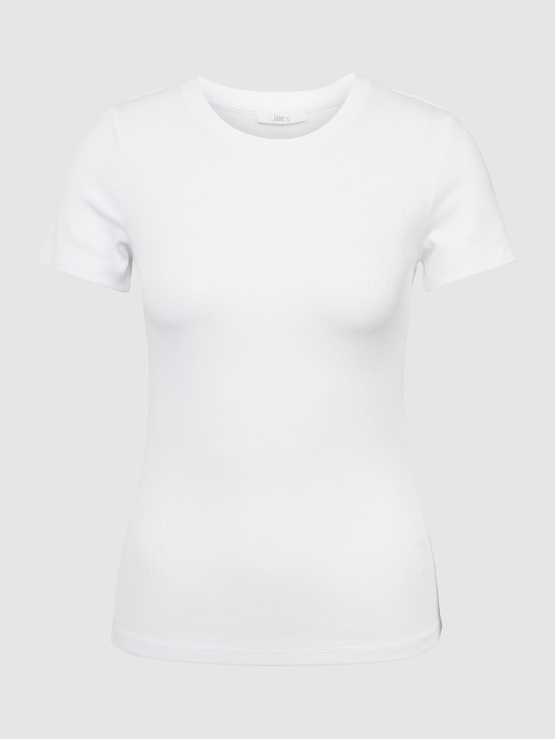 Damen T-Shirt aus Viskose-Elasthan-Mix in Feinripp-Optik in weiß