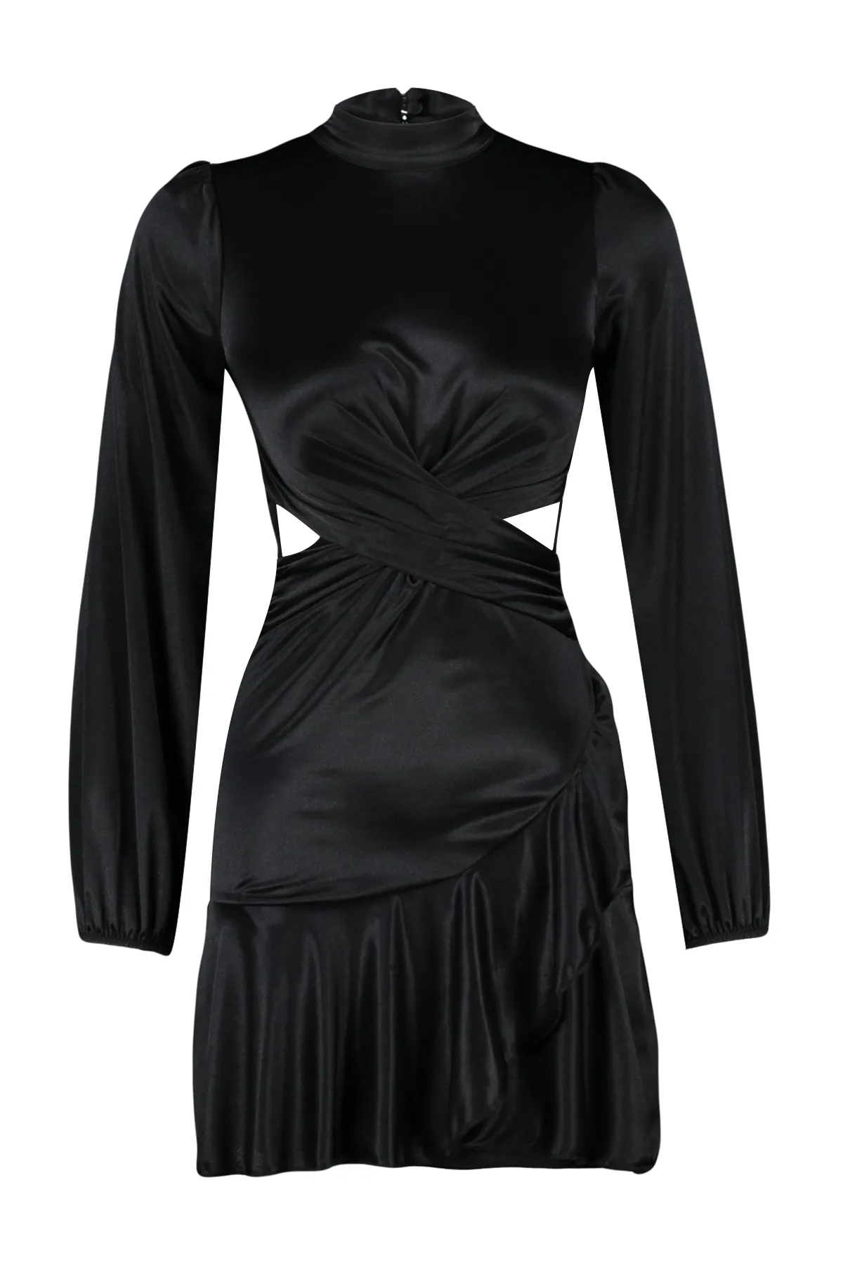 Trendyol Collection  Elegantes Abendkleid aus schwarzem Satin mit offener Taille/Skater-Volant TPRAW24EL00167