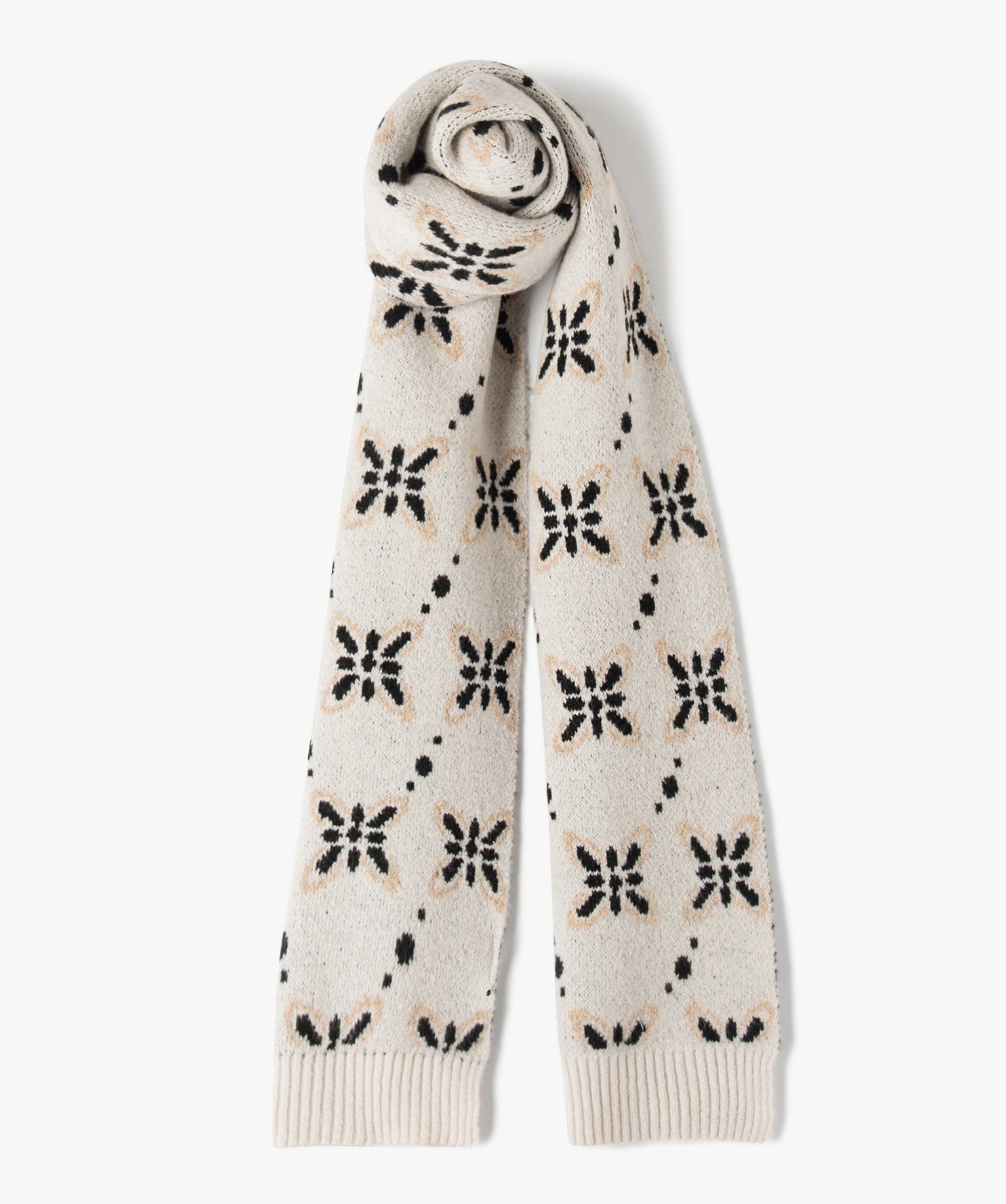Echarpe femme en maille jacquard fleurs beige | GEMO
