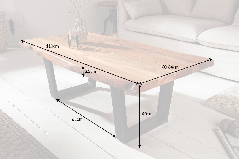 riess-ambiente Couchtisch MAMMUT 110cm honigfarben / schwarz, Wohnzimmer · Massivholz · Baumkante · Metall · Industrial