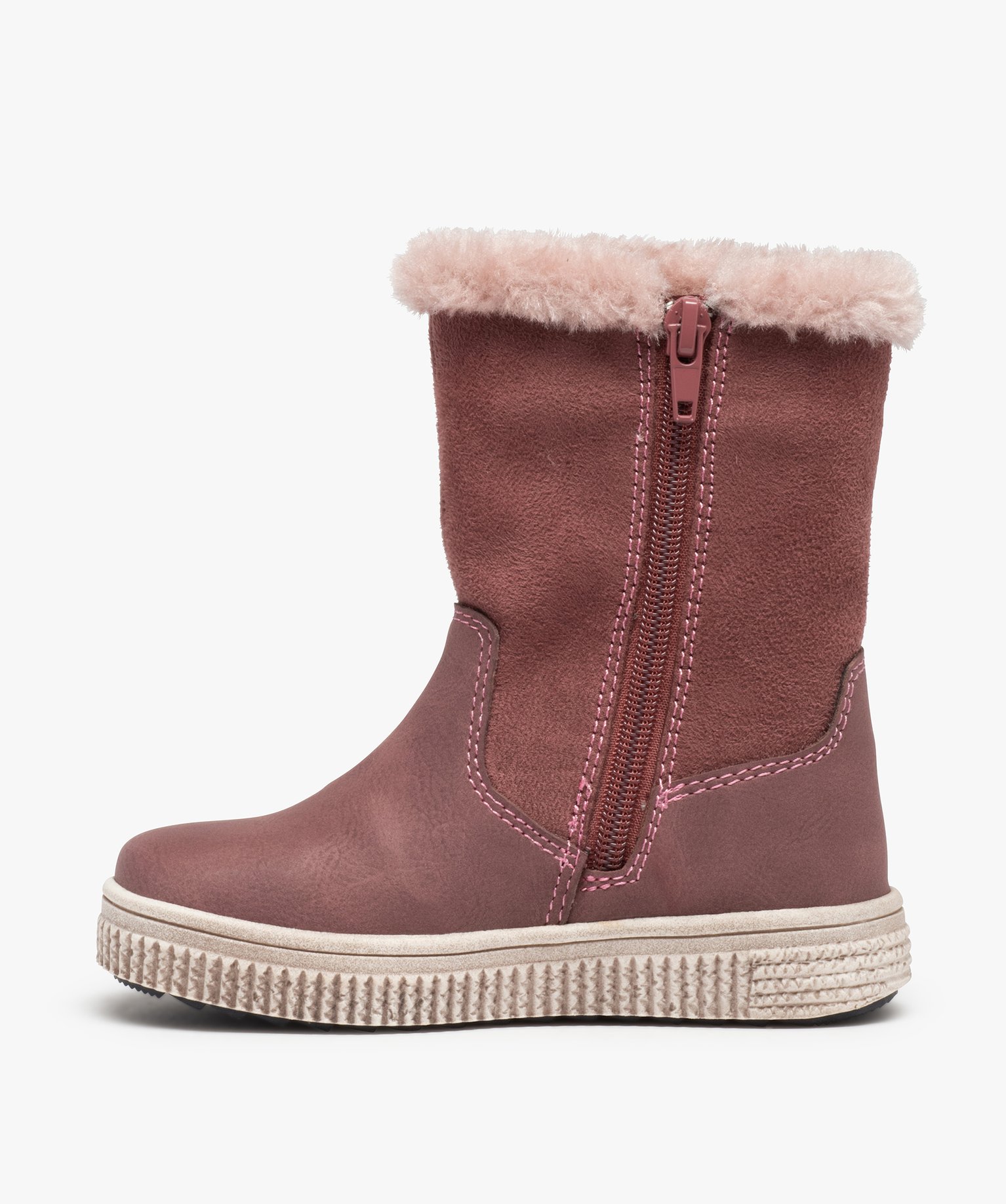 Bottes fourrées fille en suédine motif étoile en strass rose | GEMO