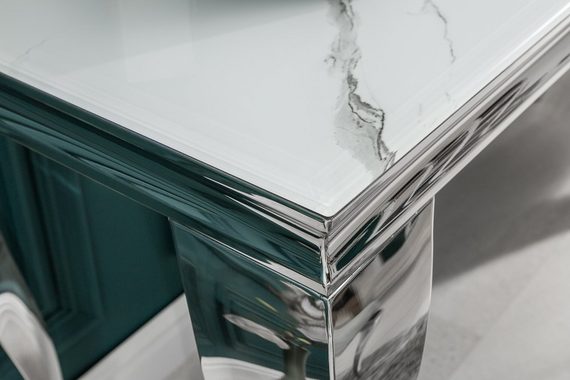 riess-ambiente Konsolentisch MODERN BAROCK 145cm grau / weiß, Glastisch · Marmor-Optik · Edelstahl-Beine