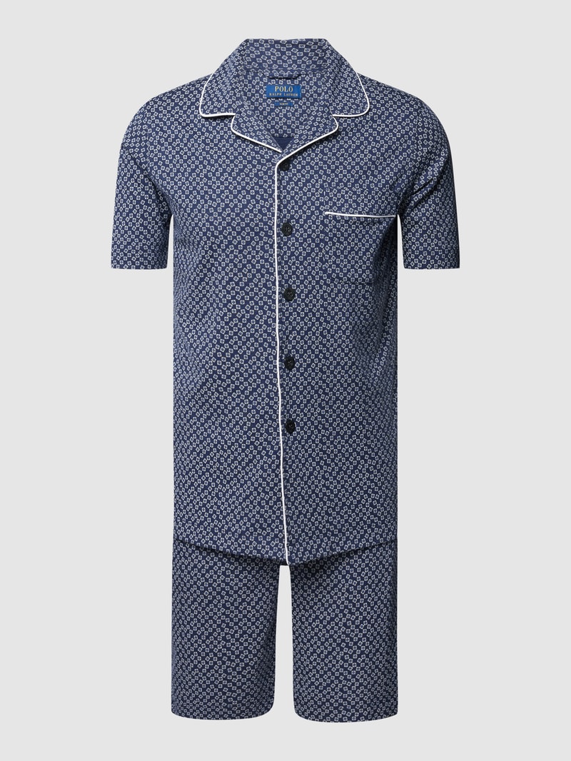 Pyjama mit Allover-Muster Modell 'PIPING' in dunkelblau