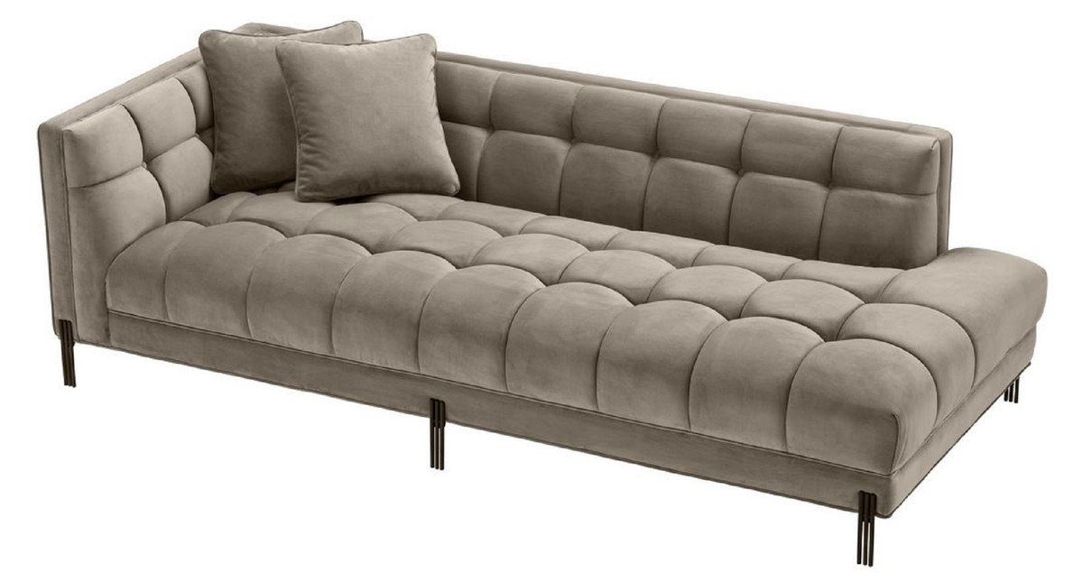Casa Padrino Loungesofa Luxus Lounge Sofa Greige / Schwarz 223 x 95 x H. 68 cm - Linksseitiges Wohnzimmer Sofa mit edlem Samtsoff und 2 Kissen