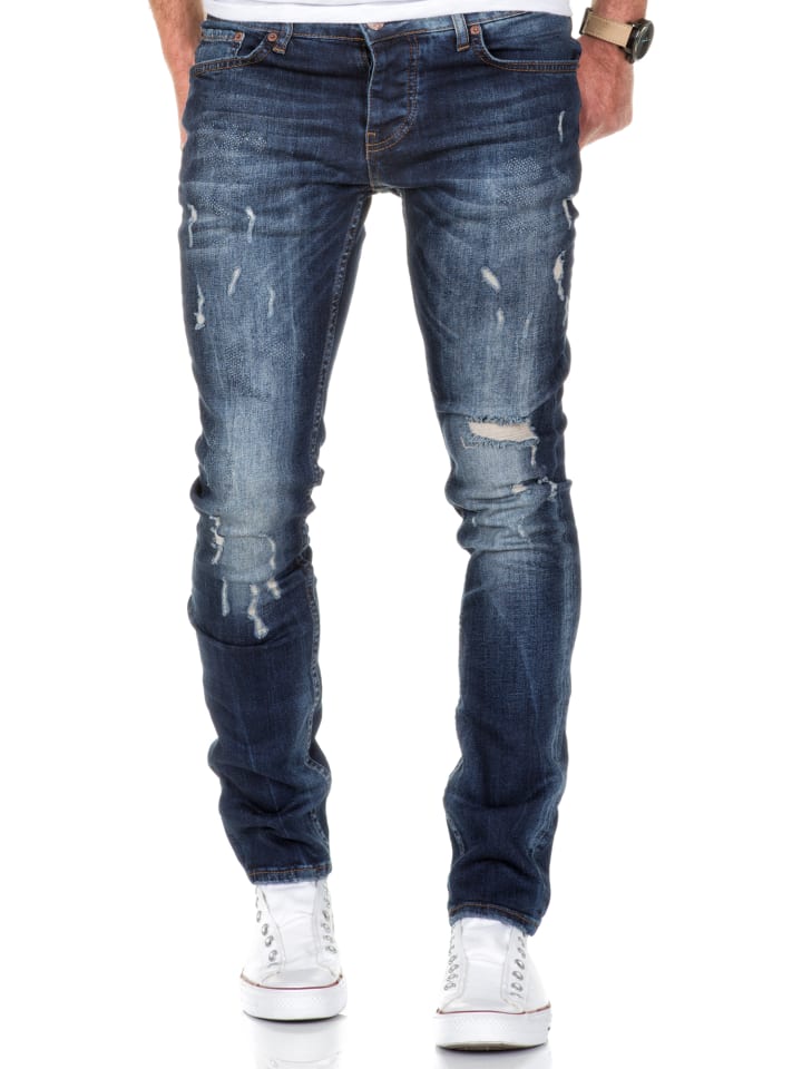 Amaci&Sons Slim Fit Destroyed Jeans FRESNO in Dunkelblau günstig kaufen
