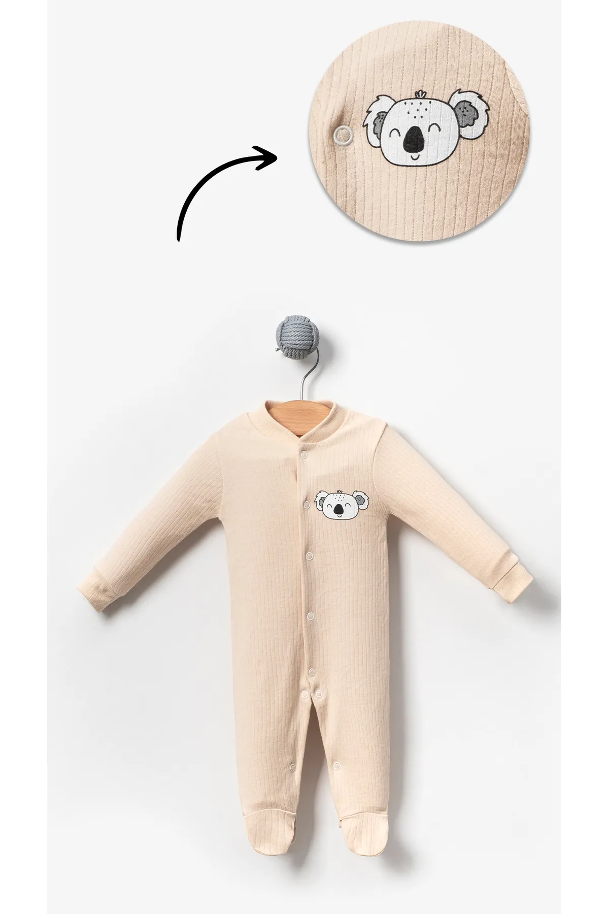 Bubito  3-teiliges Baby-Strampelanzug-Set mit Koala-Bild Grau Weiß