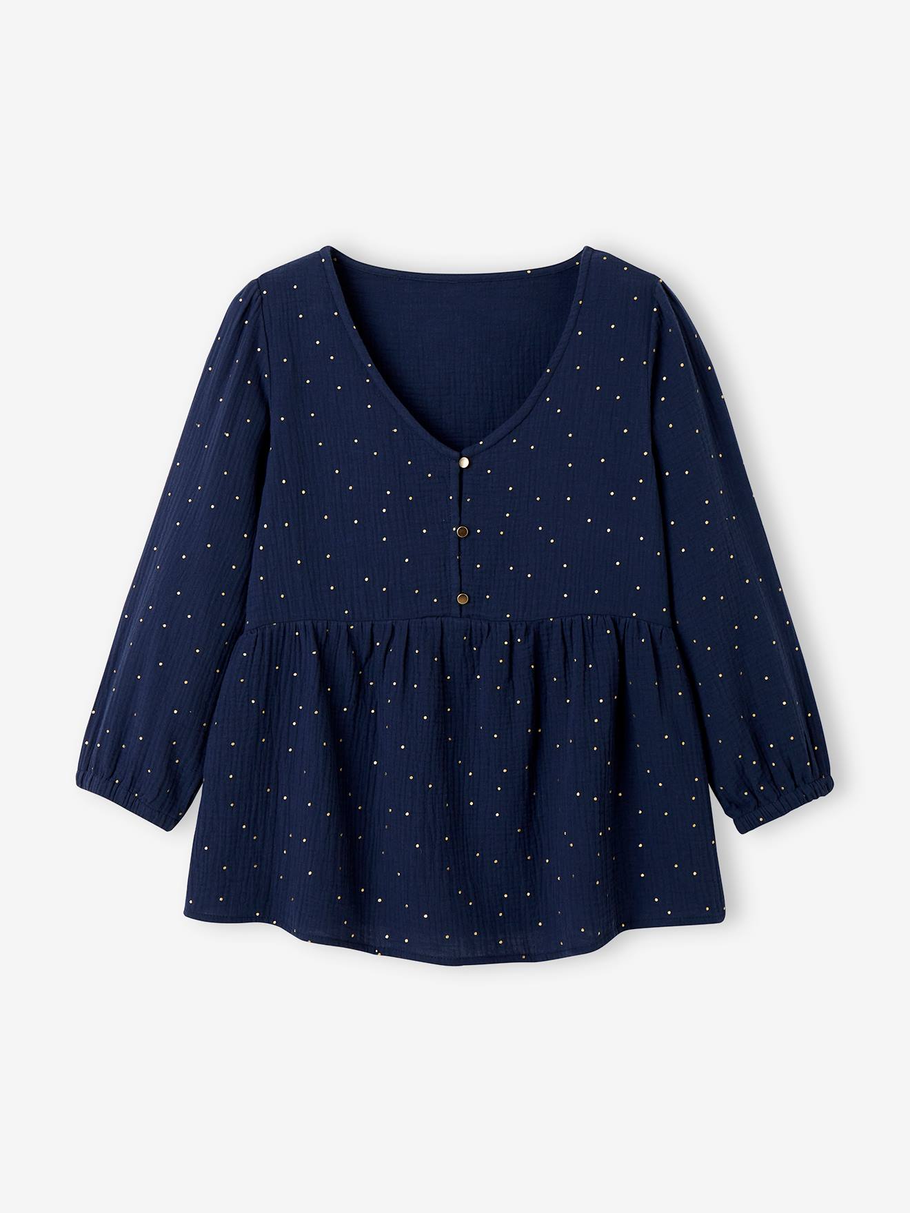 Blouse de grossesse et d'allaitement gaze de coton bleu