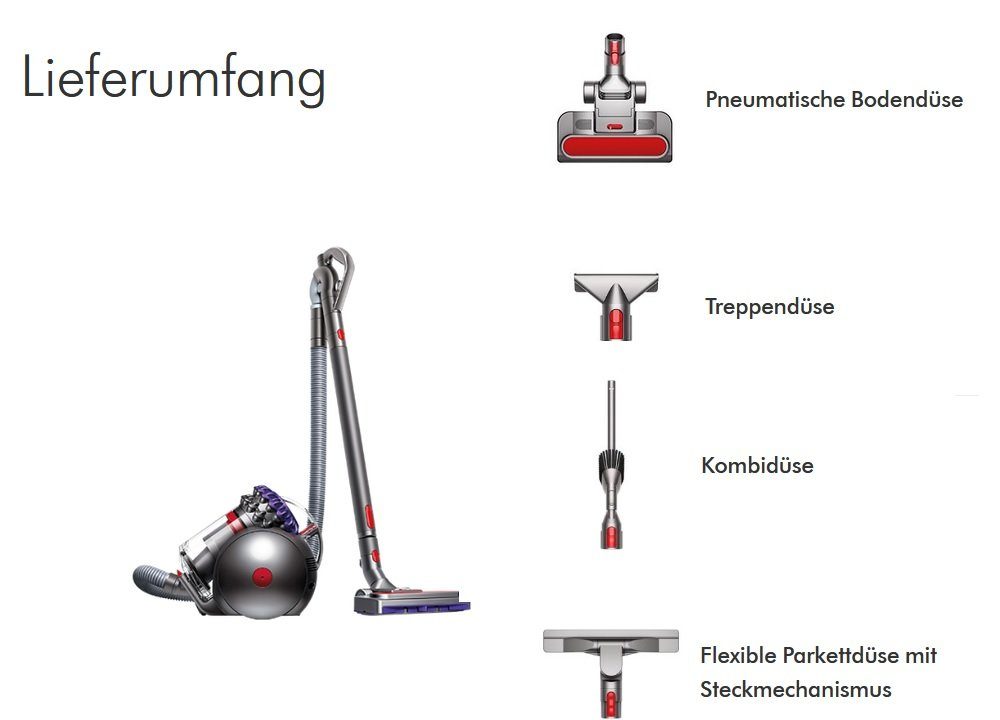 DYSON Bodenstaubsauger Big Ball Parquet 2 Staubsauger Beutellos, inkl. 4 Düsen, Boden, Beutellos, Bodenstaubsauger ohne Beutel Handstaubsauger