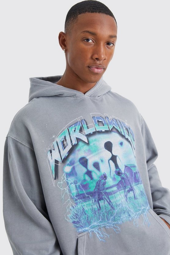 Oversize Hoodie mit Alien-Print