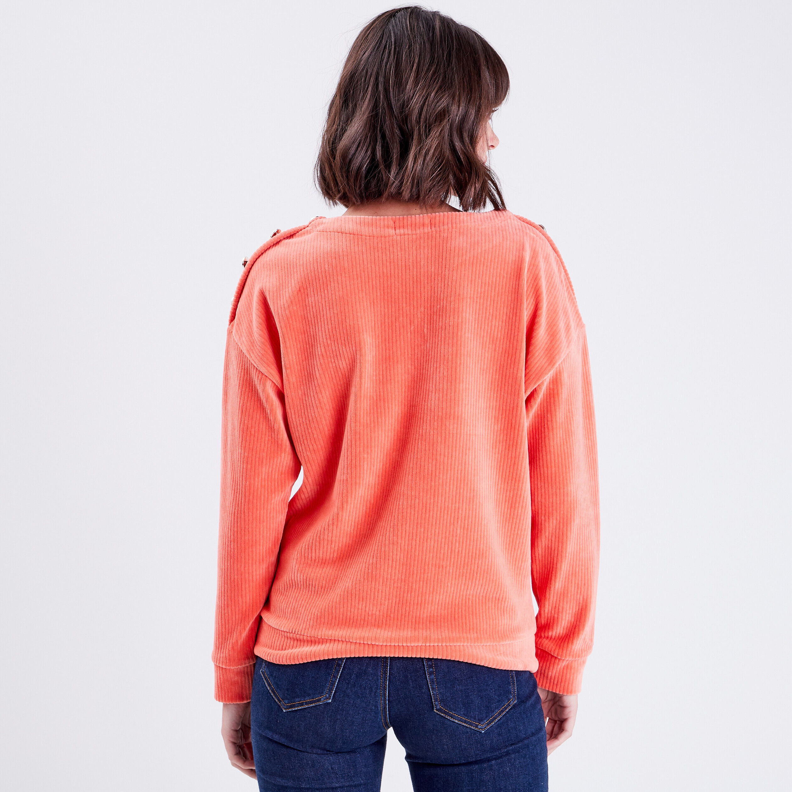 Sweat manches longues velours orange corail femme | Cache Cache