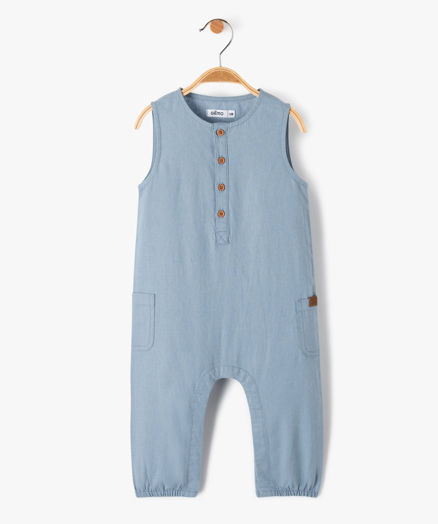 Combinaison bébé Garçon en lin sans manches bleu | GEMO